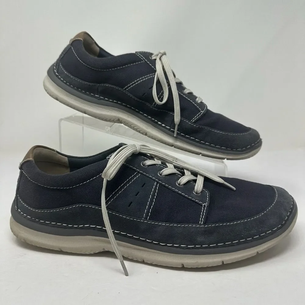 Clarks Shoes Mens 11 Navy Blue Canvas Lace Up Sneakers Soft Cushion Ortholite‎